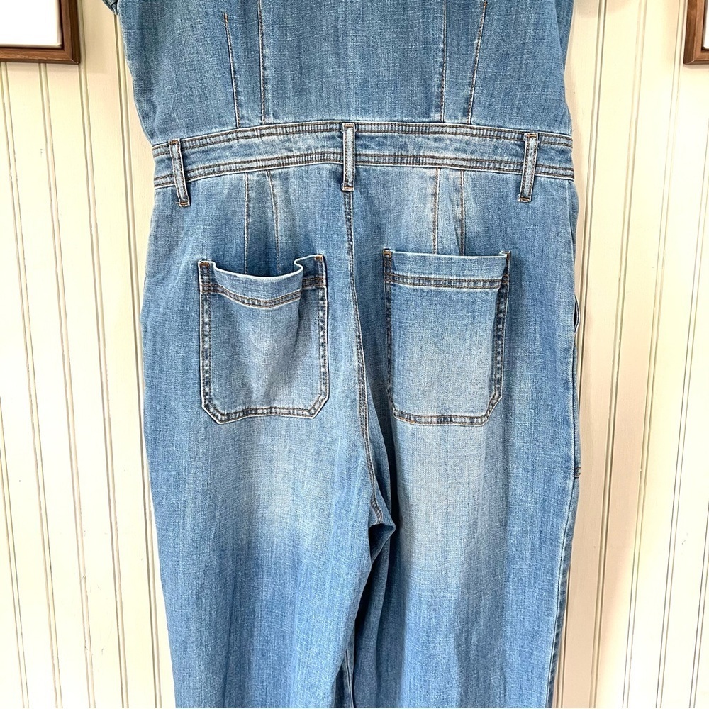 Scoop Denim Button Up Crop Wide Leg Utility Jumpsuit - Picture 5 of 8